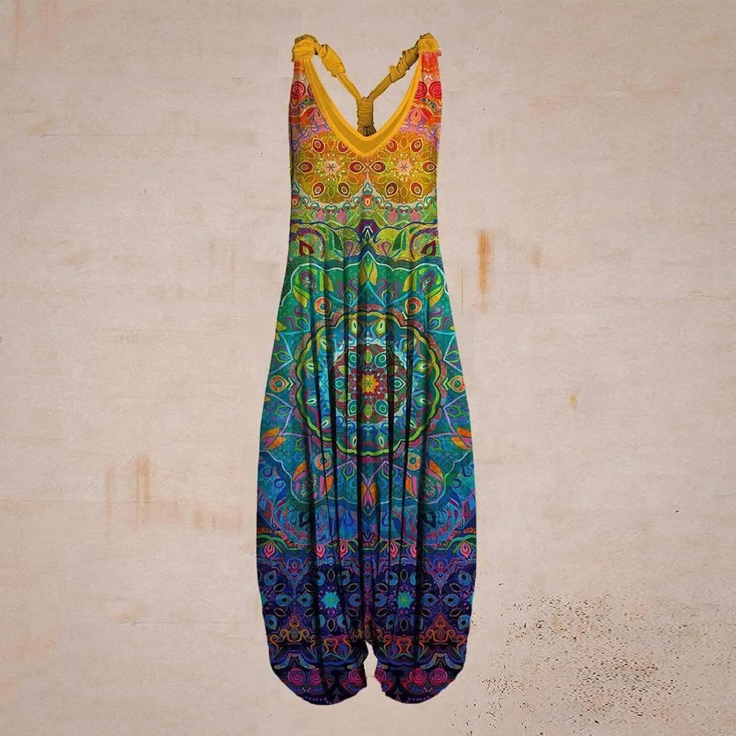 2025 Women Boho Overalls Plus Size Summer Fashion Jumpsuit Loose Fit Rompers Floral Printed Baggy Bohemia Harem Pants