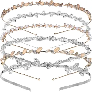 6pcs Gold Headbands for Women Greek Goddess Accessories Rhinestone Pearl Crystal Hair Crown Elegant Greek Goddess Headpiece/663