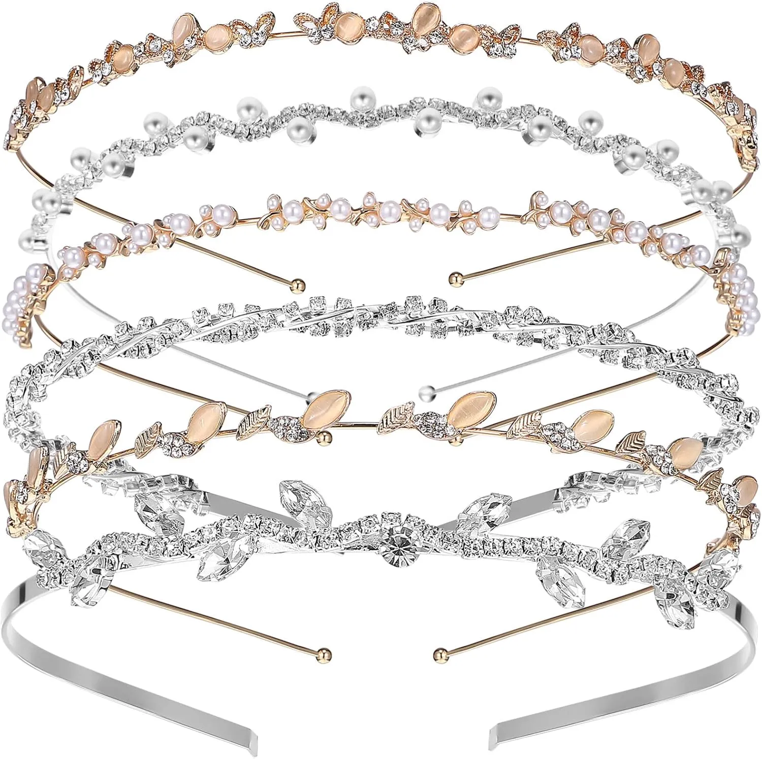 6pcs Gold Headbands for Women Greek Goddess Accessories Rhinestone Pearl Crystal Hair Crown Elegant Greek Goddess Headpiece/663
