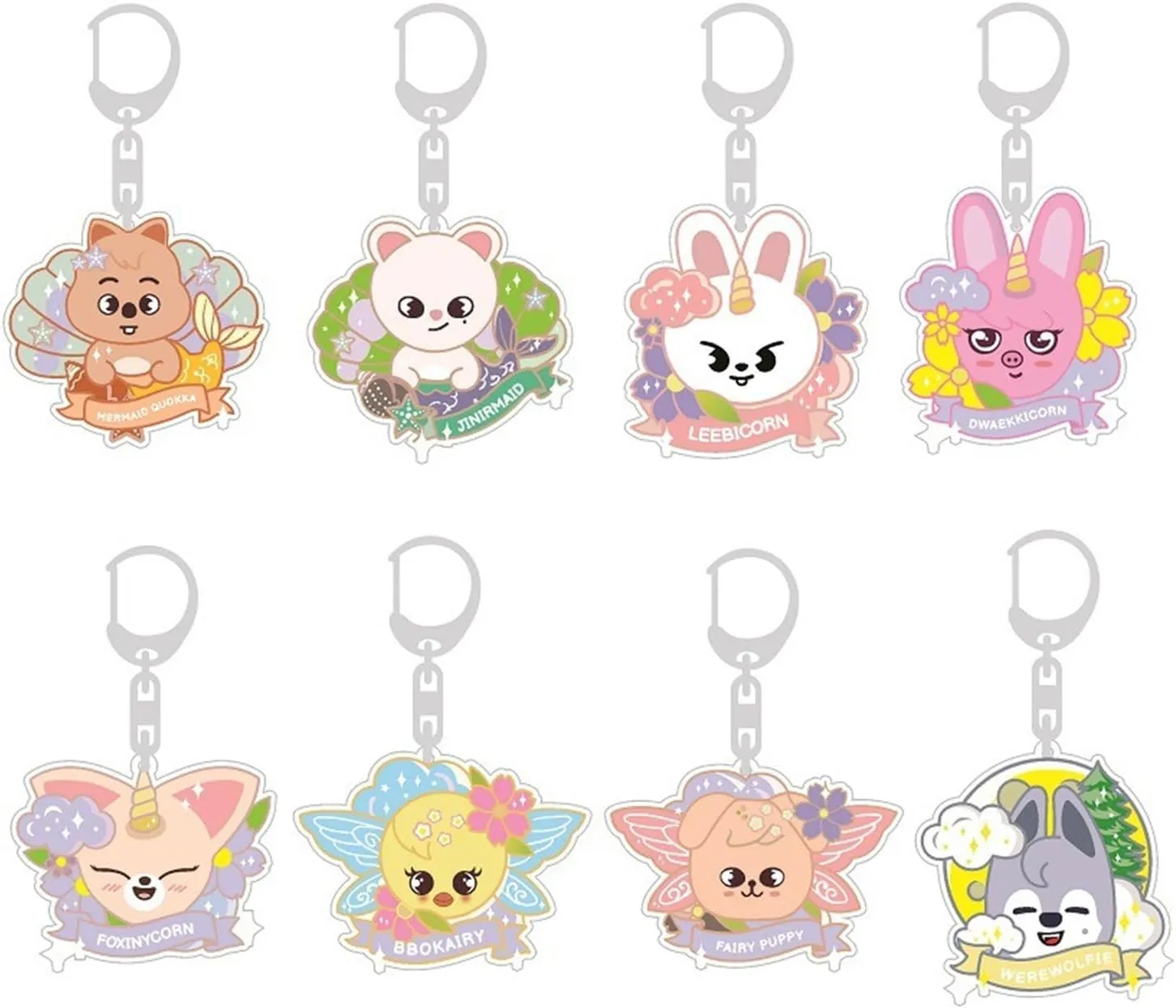 8PCS/Pack Acrylic Pendant Stray Kids SKZOO Keychains Set Straykids Merch for Felix Bangchan Hyunjin Han Fans