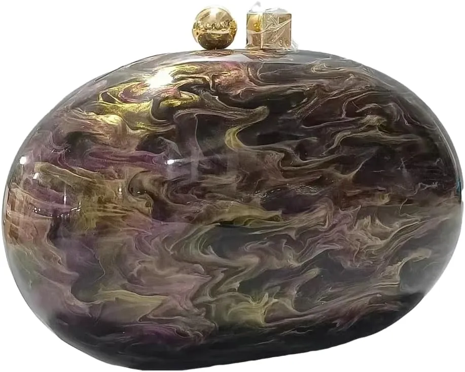 Acrylic Evening Bag for Women Egg Shape Handbag Multicolored Marble Clutch Purse for Wedding Party Chain Shoulder Bag