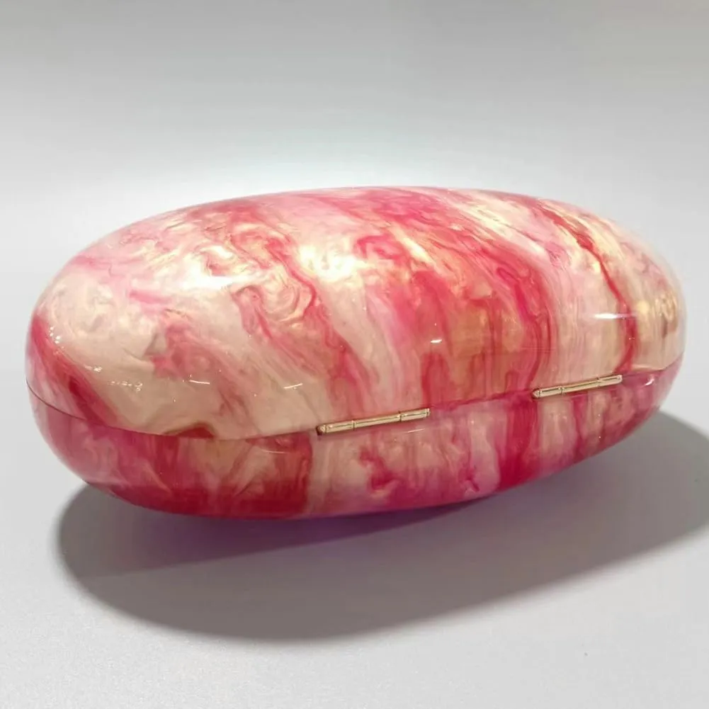 Acrylic Evening Bag for Women Egg Shape Handbag Multicolored Marble Clutch Purse for Wedding Party Chain Shoulder Bag