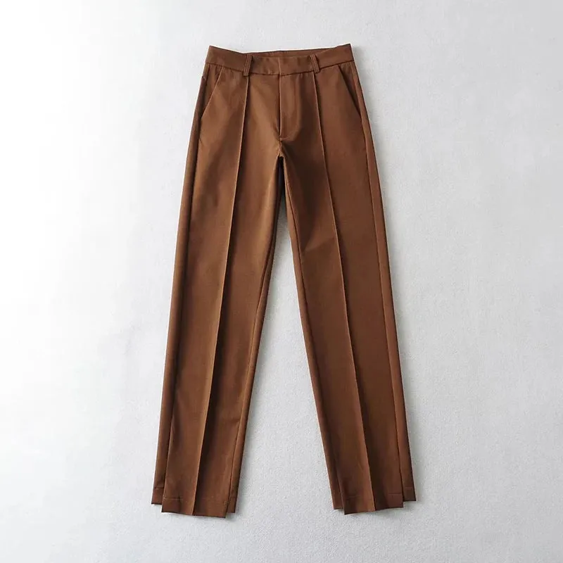 Advbridge -  Women Tailored Front Seam Suit Trousers With Stepped Hem Details Tailored Pants