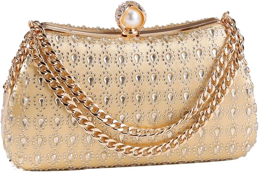 Afashor Women's Rhinestone Glitter Handbags with Chain Shoulder Clutch Purse Shiny Evening Bags for Party