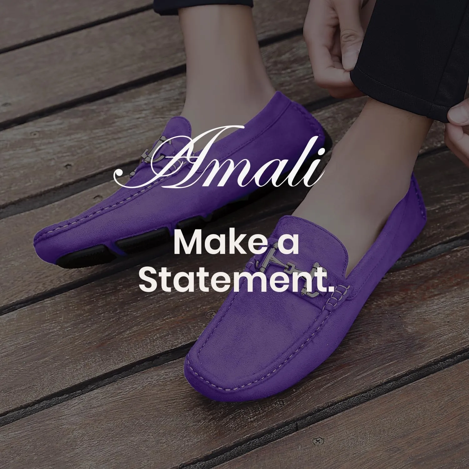 Amali Walken Men's Casual Slip-On Loafers, Driving Moccasin Shoes for Men with Silver Buckle, Available in Plush Microfiber and PU Leather