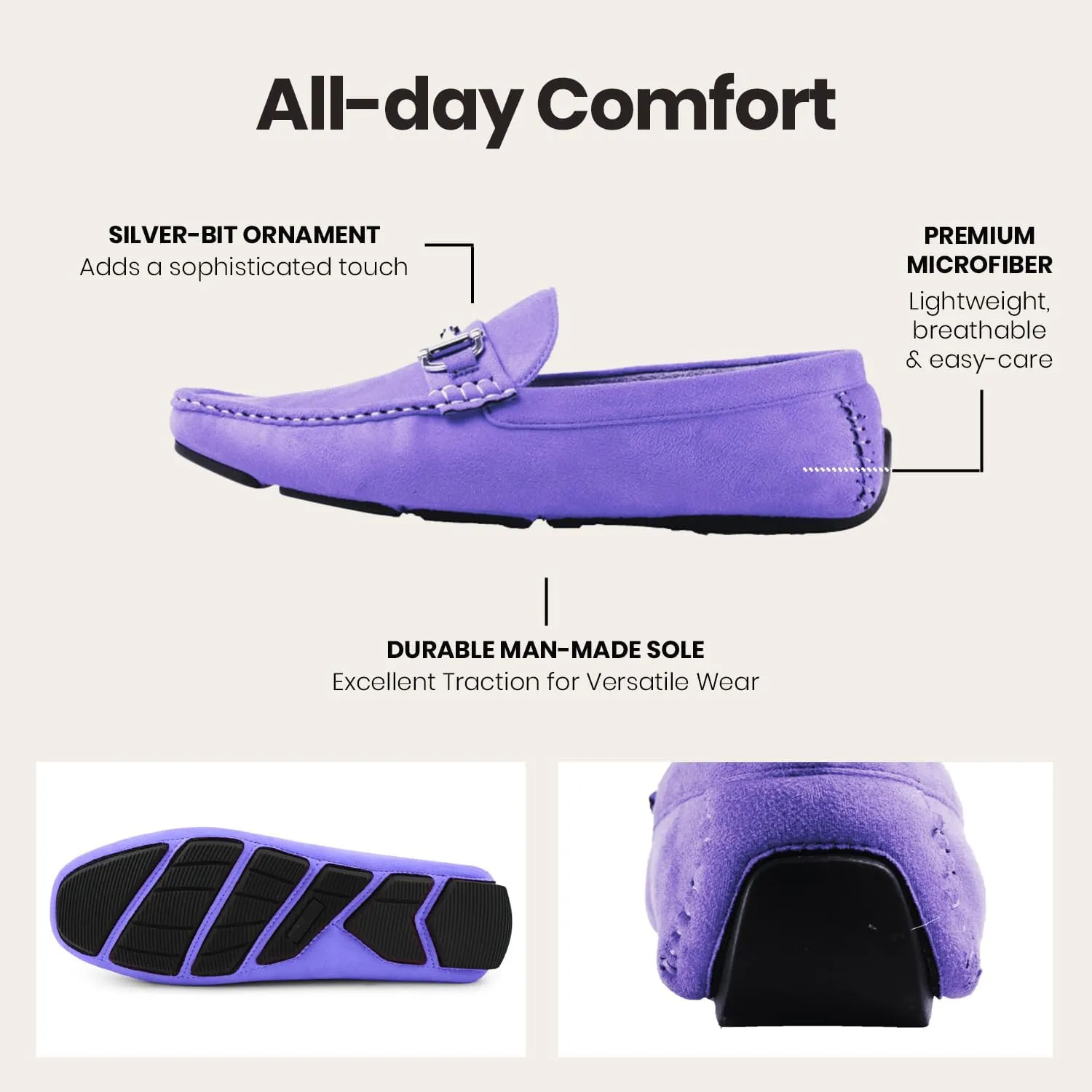 Amali Walken Men's Casual Slip-On Loafers, Driving Moccasin Shoes for Men with Silver Buckle, Available in Plush Microfiber and PU Leather