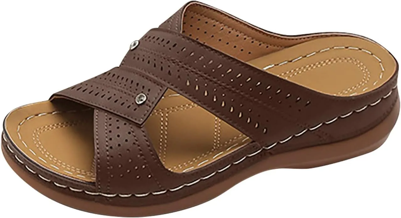 Arch Support Beach Sandals Women Summer Comfortable Low Wedge Slippers Slip on Sandal 2025 Trendy