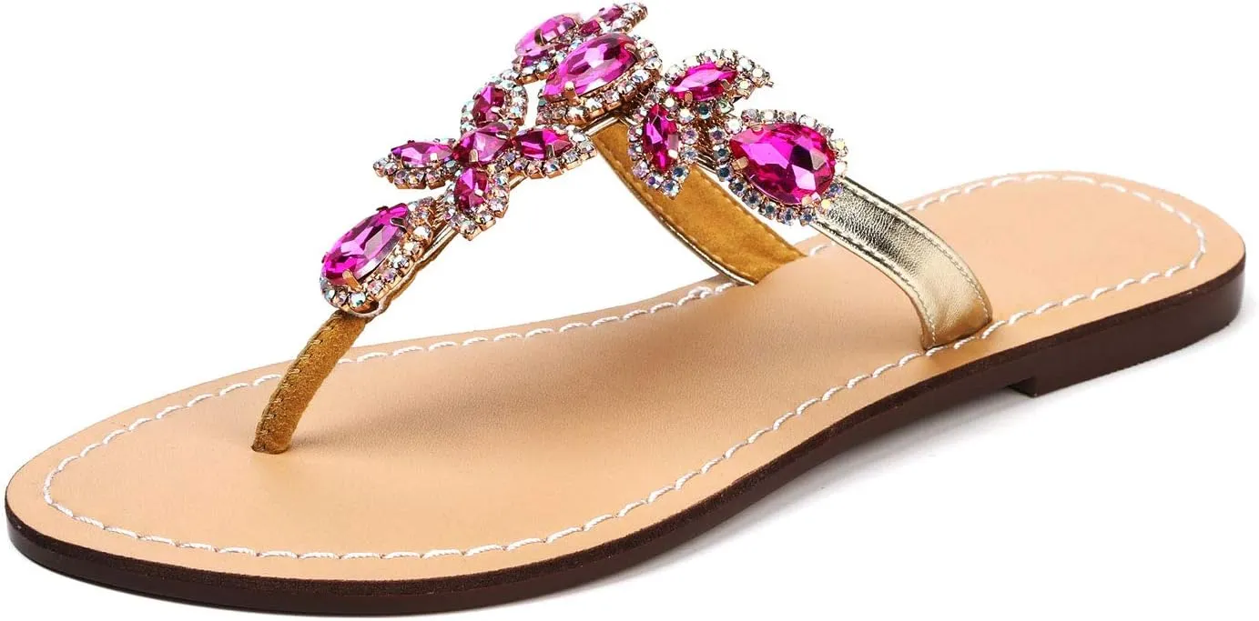 Available in 13 Colors,Rhinestone Sandals,Women's Flat Sandals,Flip Flop,Jeweled Sandals