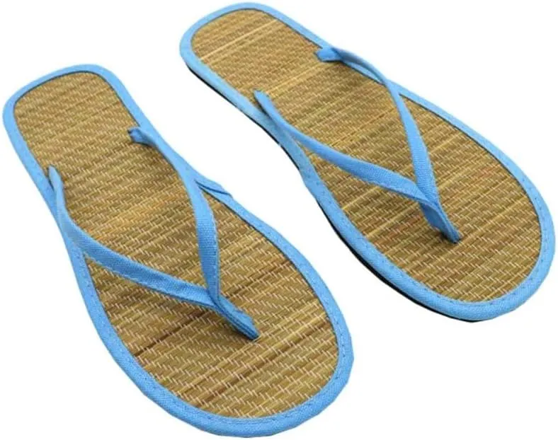 Bamboo Slippers Sandals for Women Tatami Flip Flops Straw Rattan Woven Grass Japanese Slides Non Slip Wooden Zori Beach Travel Hawaiian Summer Indoor House Boho Standing All Day Comfortable Walking