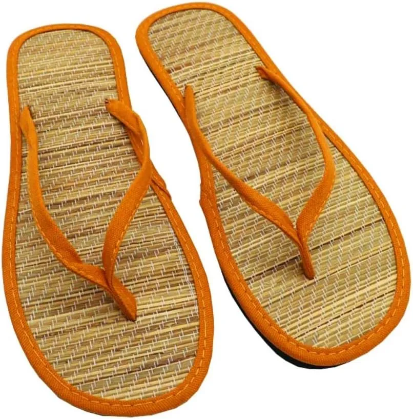 Bamboo Slippers Sandals for Women Tatami Flip Flops Straw Rattan Woven Grass Japanese Slides Non Slip Wooden Zori Beach Travel Hawaiian Summer Indoor House Boho Standing All Day Comfortable Walking