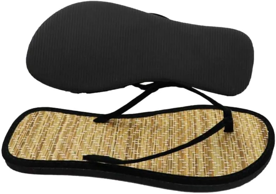 Bamboo Slippers Sandals for Women Tatami Flip Flops Straw Rattan Woven Grass Japanese Slides Non Slip Wooden Zori Beach Travel Hawaiian Summer Indoor House Boho Standing All Day Comfortable Walking