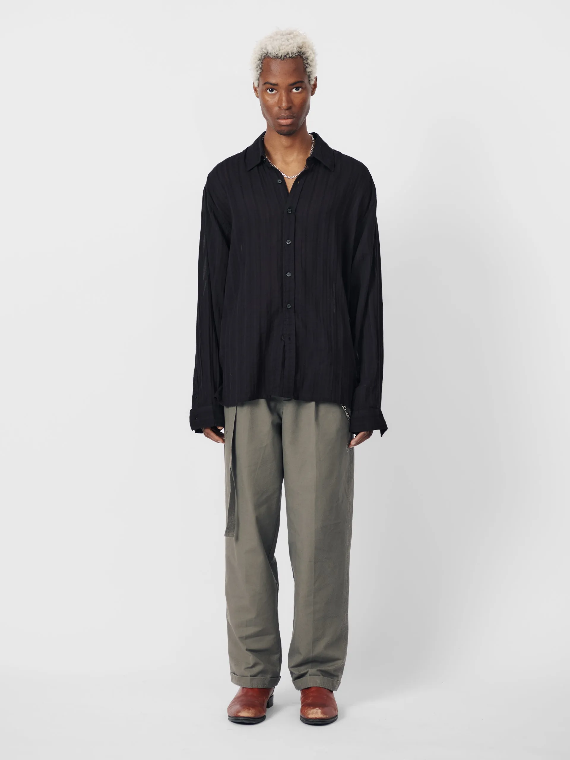 BEACH BRAINS Pleated Work Pant Pewter Green