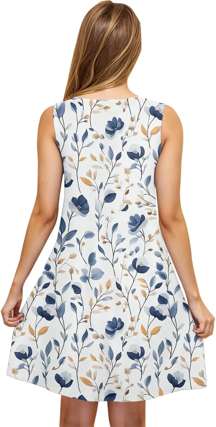 Beach Dresses for Women Trendy Swimsuit Cover Ups Sleeveless Vacation Dresses Floral Swing Mini Dress