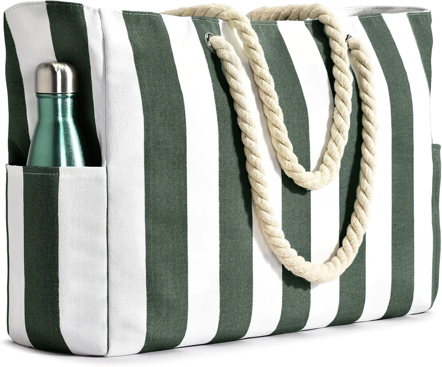 Becokan Women's Pool Swim Bag - Waterproof Sandproof Large Stripe Beach Tote with Zipper