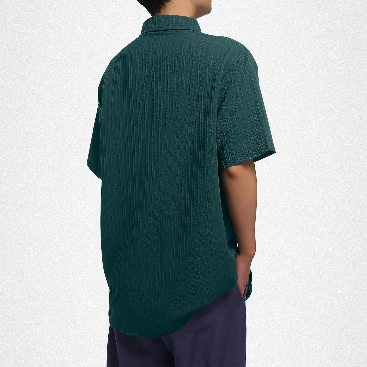Big and Tall Linen Shirts for Men Short Sleeve Button Down Loose Casual Jacquard Striped T-Shirt Lightweight Summer Basic Tee