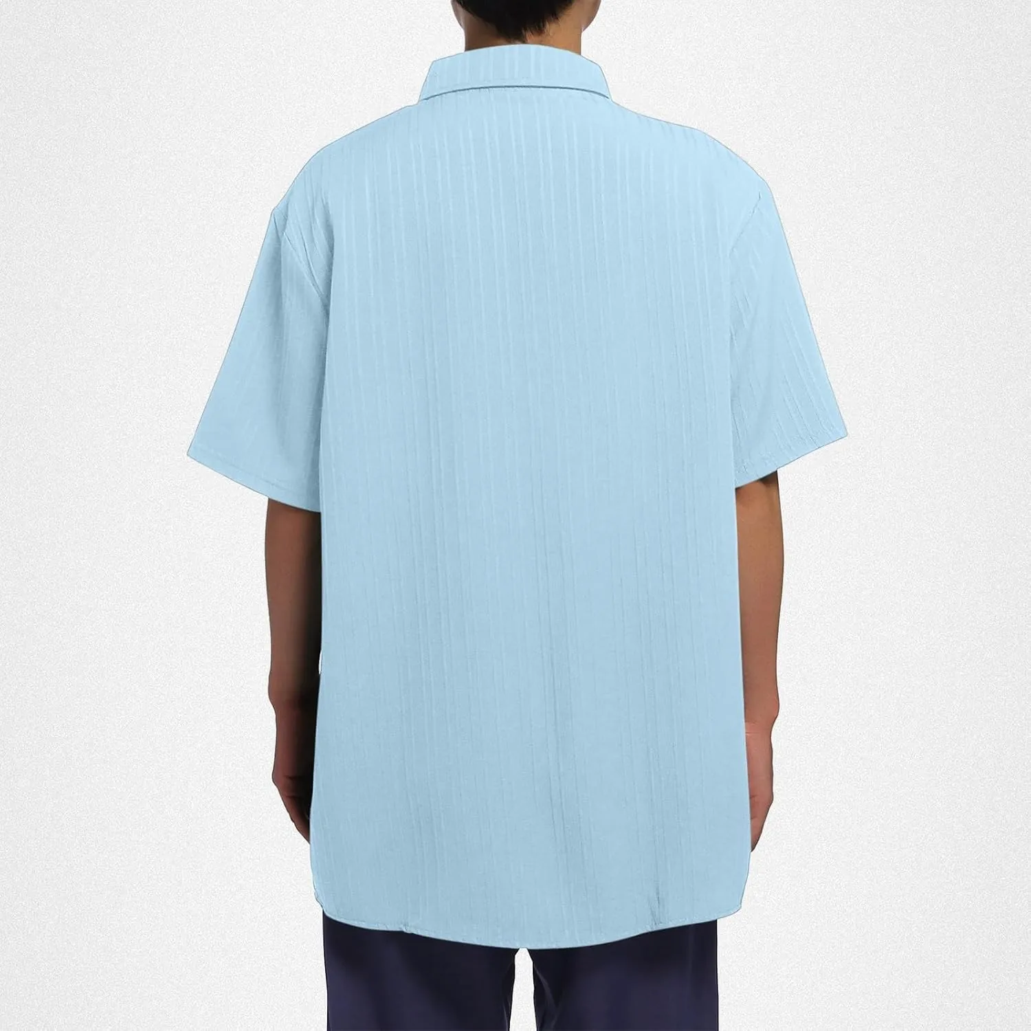 Big and Tall Linen Shirts for Men Short Sleeve Button Down Loose Casual Jacquard Striped T-Shirt Lightweight Summer Basic Tee