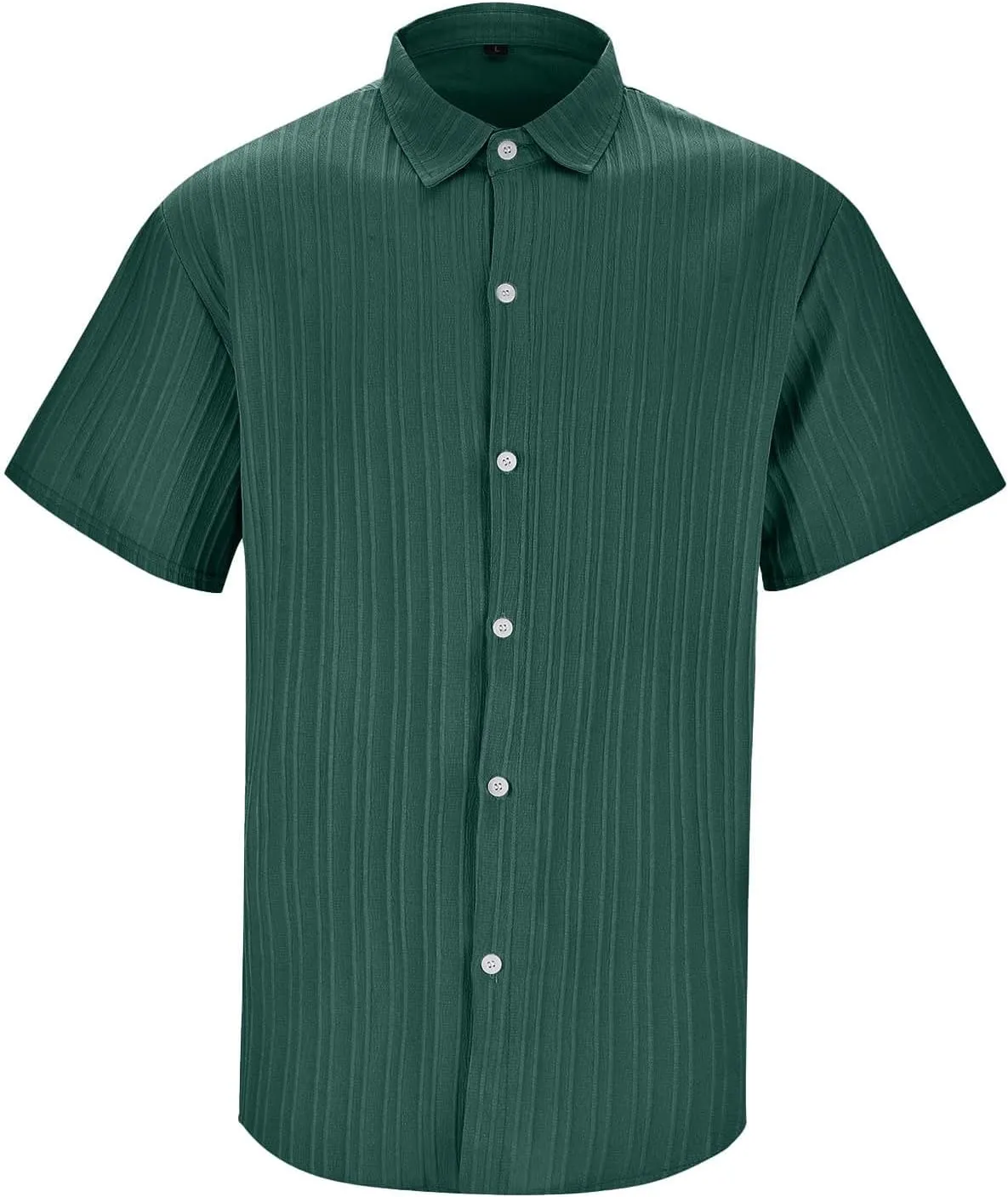 Big and Tall Linen Shirts for Men Short Sleeve Button Down Loose Casual Jacquard Striped T-Shirt Lightweight Summer Basic Tee
