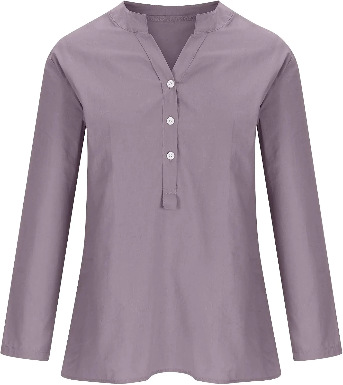 Binmer Women Linen Button Down Shirt Oversized Long Sleeve Blouse Ladies Summer Casual V Neck Beach Top.Plus Size S-5X