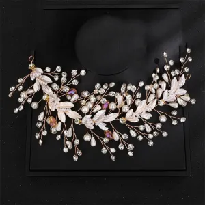 Bridal Headband Gold Rhinestones Wedding Hair Accessories Ornament Handmade Party Headpiece Gold
