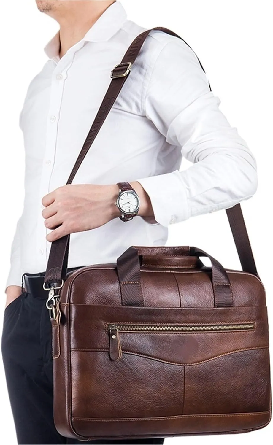 Briefcase Briefcase Shoulder Messenger Bags Men's Leather 14-inch Laptop Bag Office Business Handbag