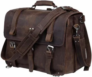 Briefcase Vintage Leather Men Briefcase Business Bag Male 15.6" Laptop Case Shoulder Bag