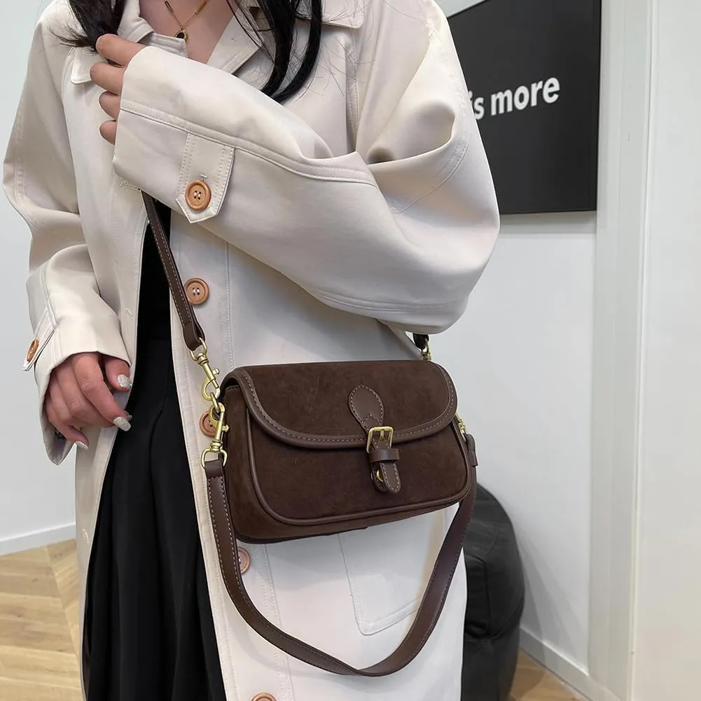 Brown Suede Bag for Women, Burgundy Fall Wine Purse, Trendy Small Crossbody Bag Satchel