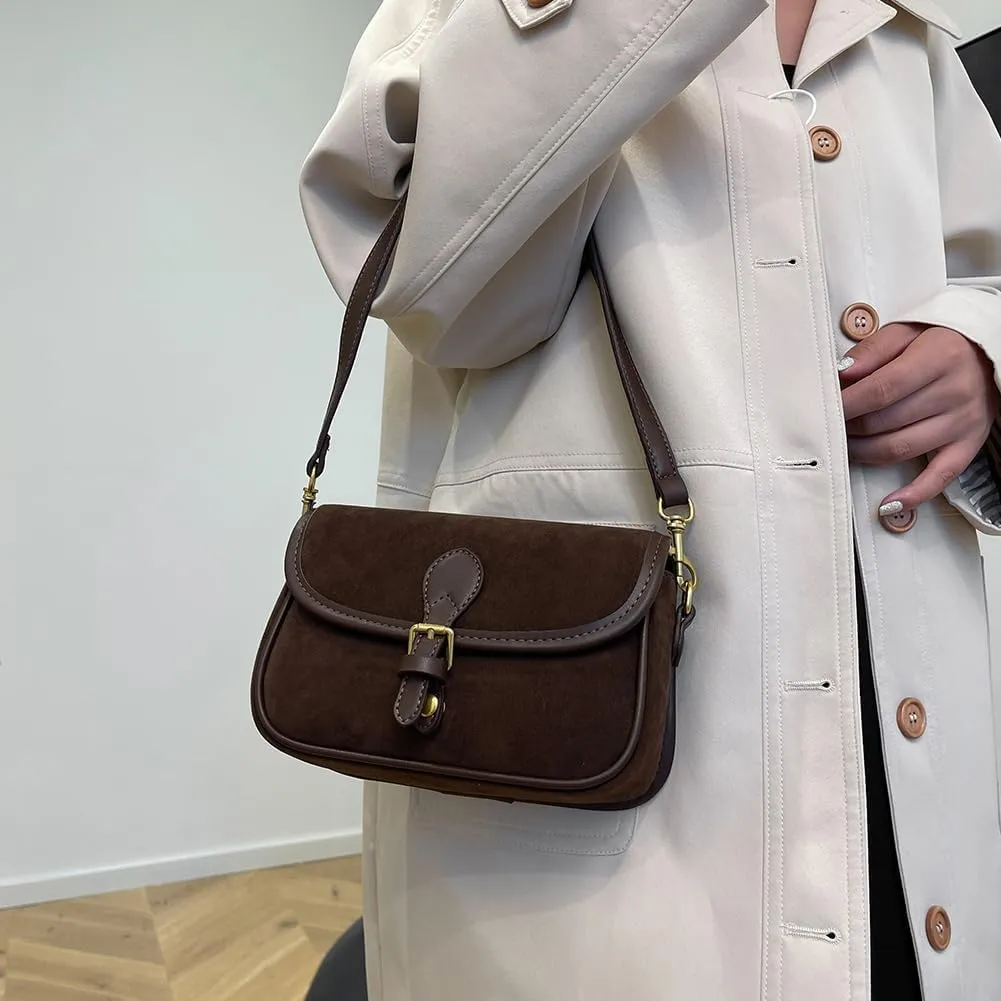 Brown Suede Bag for Women, Burgundy Fall Wine Purse, Trendy Small Crossbody Bag Satchel