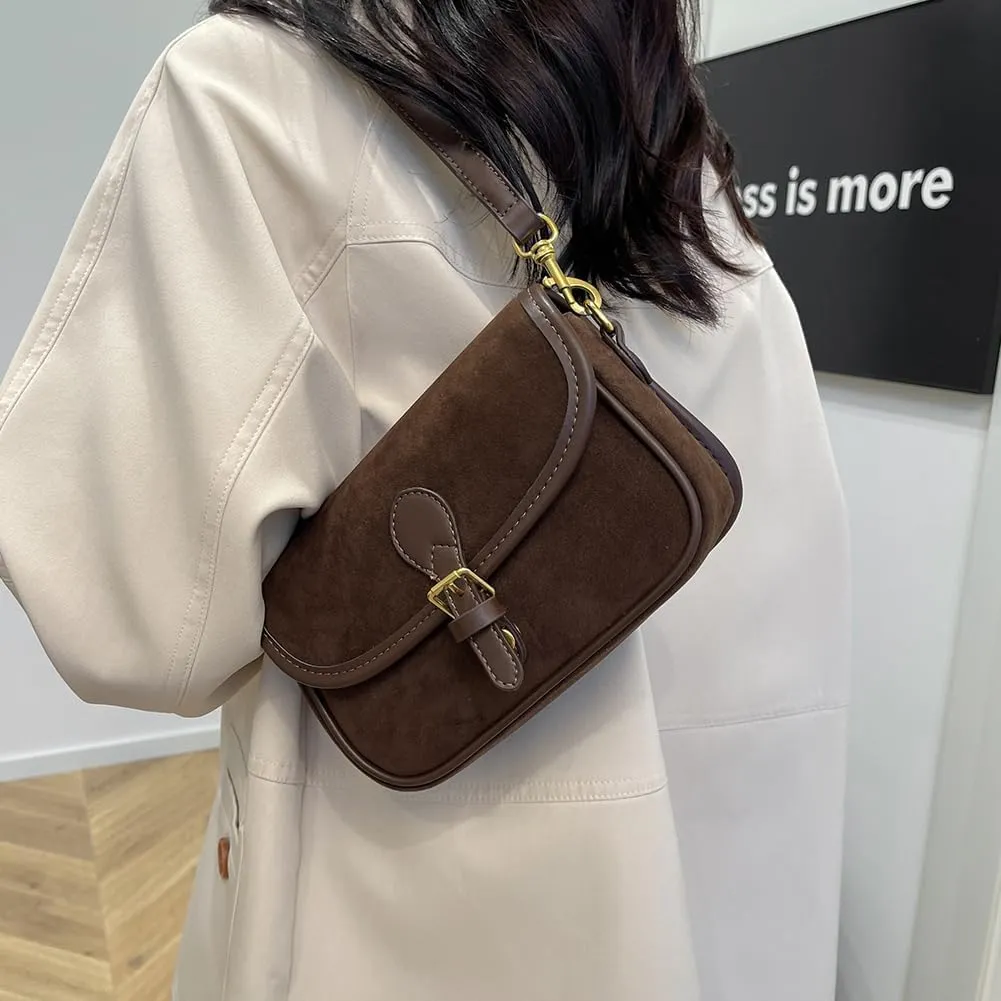 Brown Suede Bag for Women, Burgundy Fall Wine Purse, Trendy Small Crossbody Bag Satchel