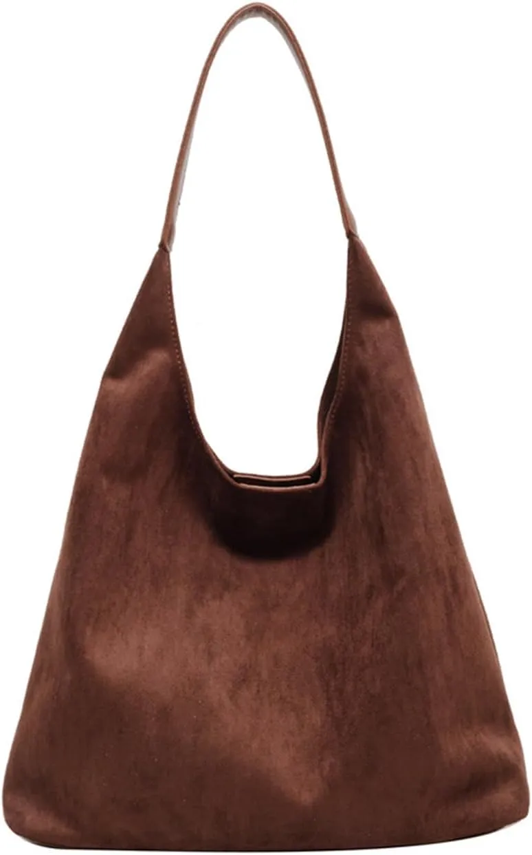 Brown Suede Shoulder Bag for Women - Ideal for Work & Shopping, Available in Tote & Slouchy Styles