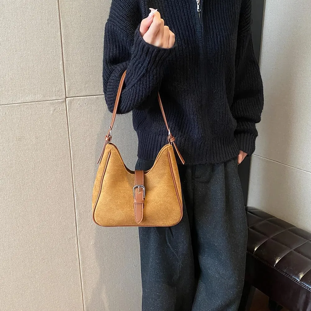 Brown Suede Tote Bag for Women Trendy Suede Handbag Crescent Tote Bag Work Hobo Handbags