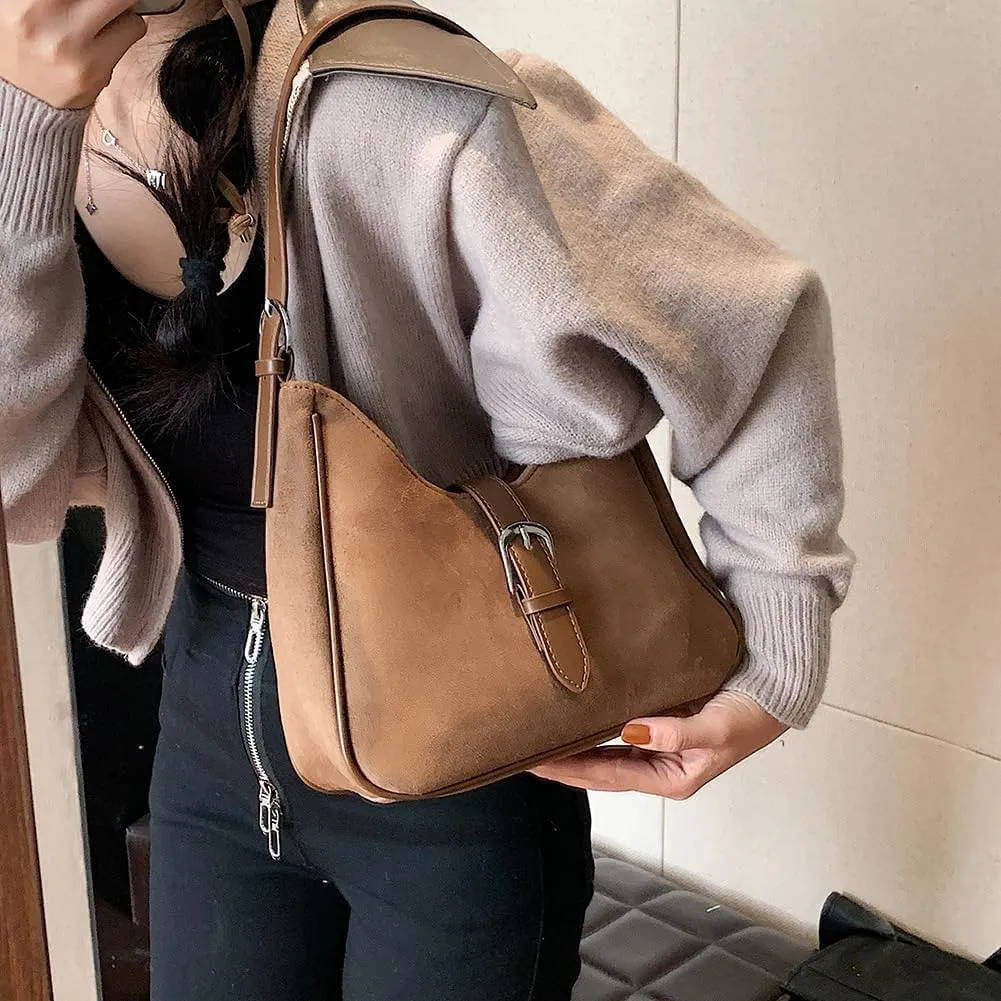 Brown Suede Tote Bag for Women Trendy Suede Handbag Crescent Tote Bag Work Hobo Handbags