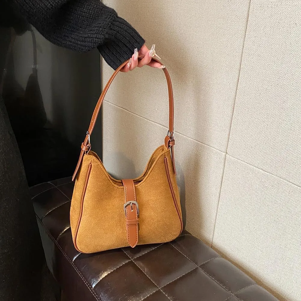 Brown Suede Tote Bag for Women Trendy Suede Handbag Crescent Tote Bag Work Hobo Handbags