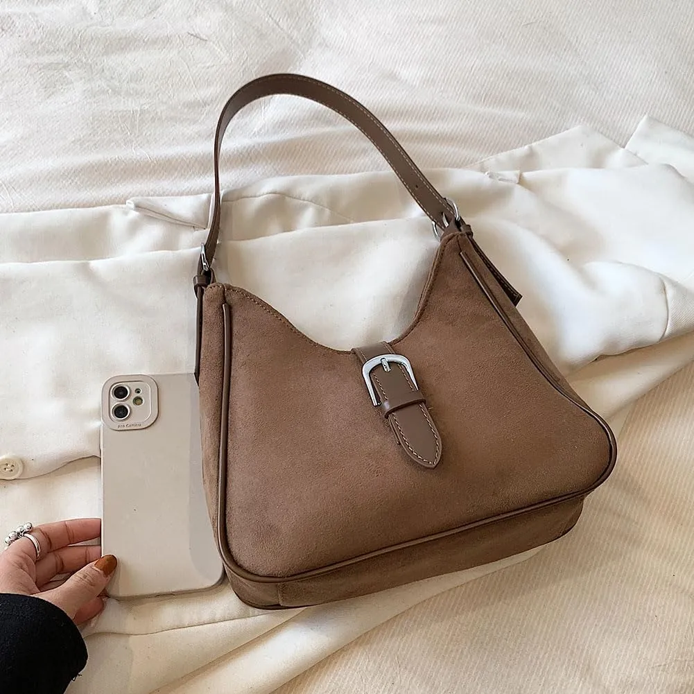 Brown Suede Tote Bag for Women Trendy Suede Handbag Crescent Tote Bag Work Hobo Handbags