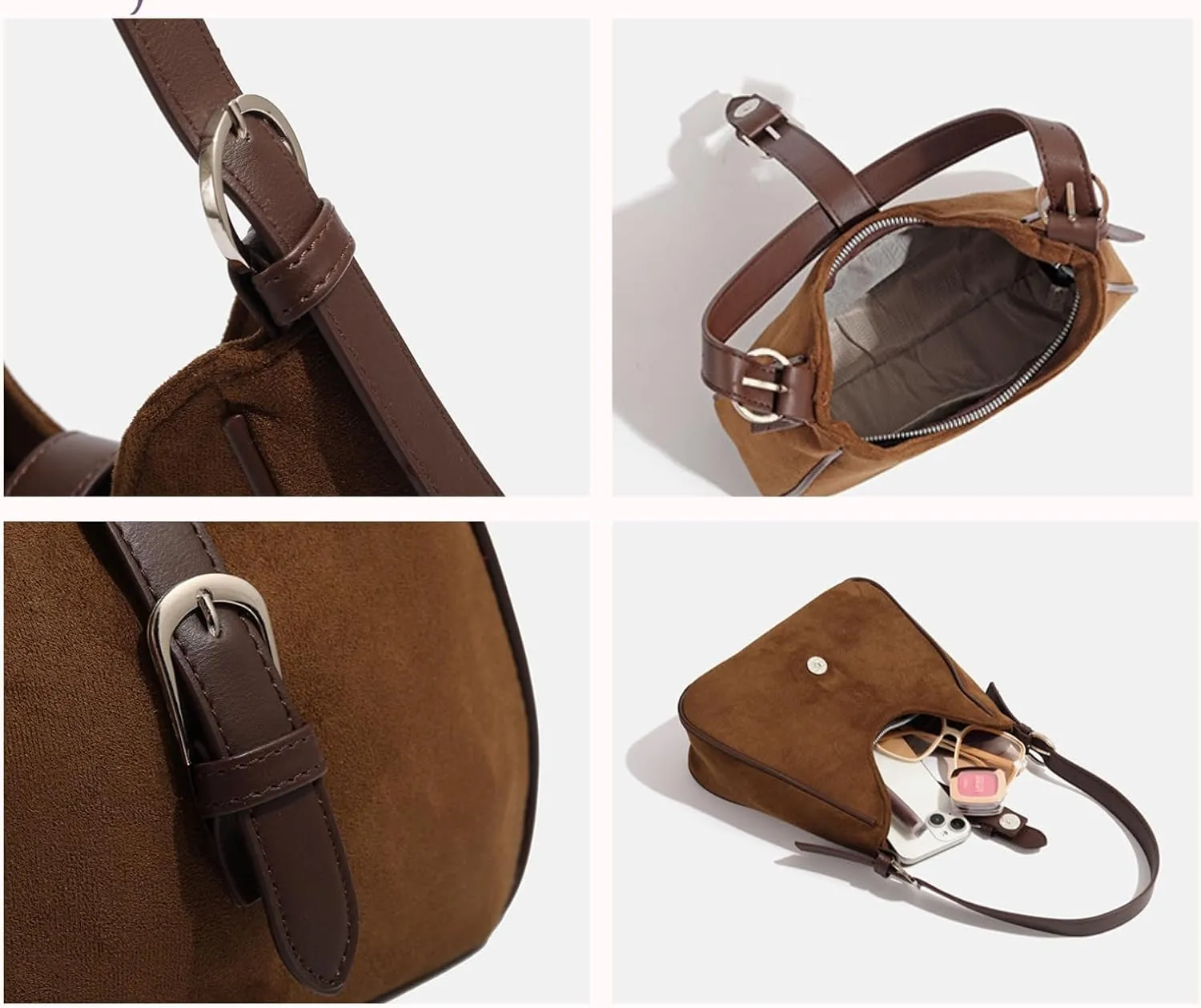 Brown Suede Tote Bag for Women Trendy Suede Handbag Crescent Tote Bag Work Hobo Handbags