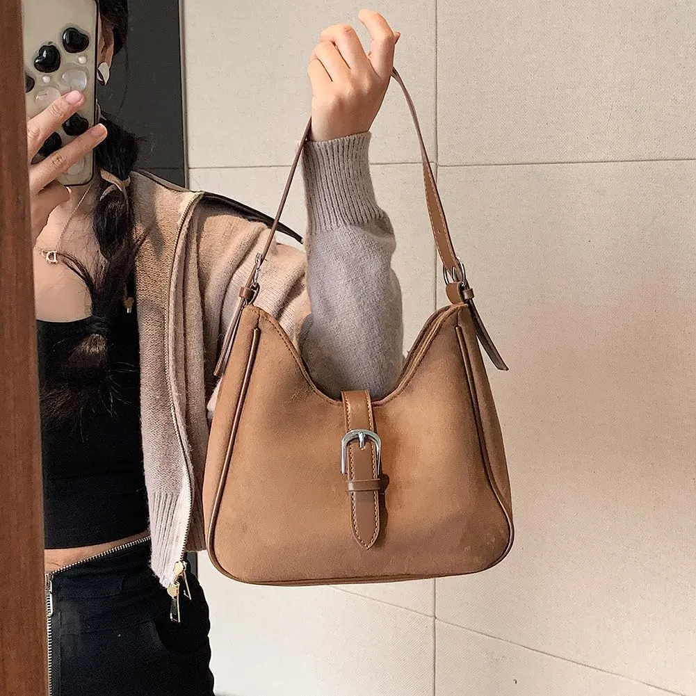 Brown Suede Tote Bag for Women Trendy Suede Handbag Crescent Tote Bag Work Hobo Handbags