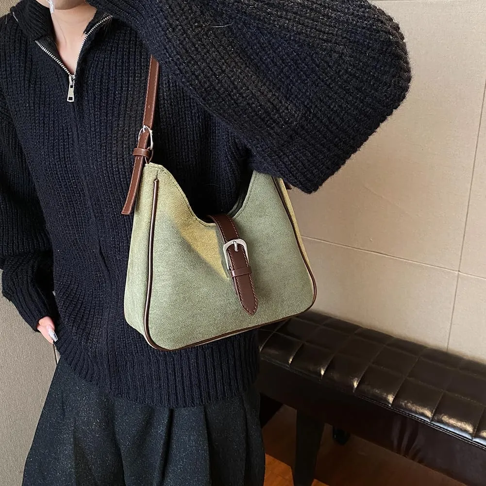 Brown Suede Tote Bag for Women Trendy Suede Handbag Crescent Tote Bag Work Hobo Handbags