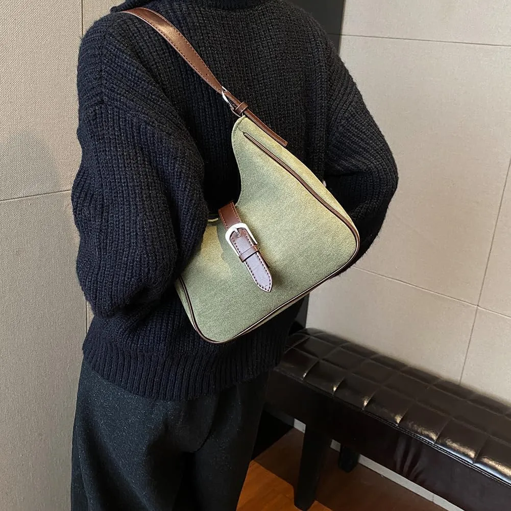 Brown Suede Tote Bag for Women Trendy Suede Handbag Crescent Tote Bag Work Hobo Handbags