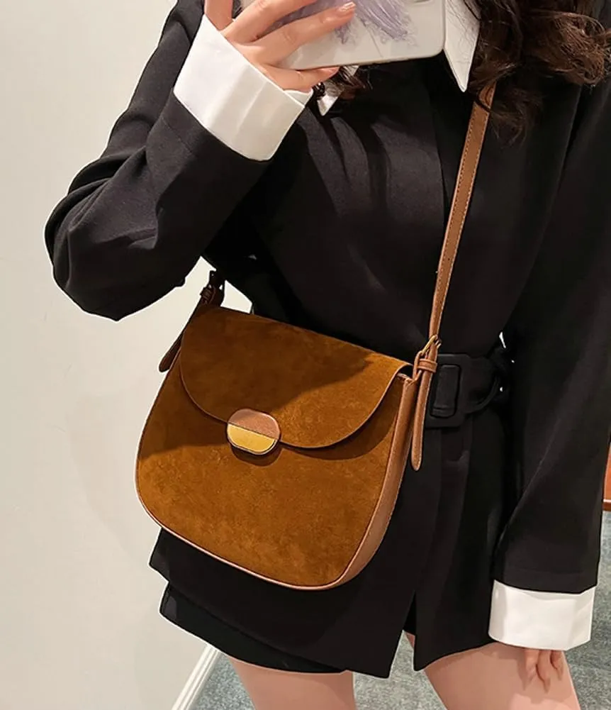Burgundy Suede Shoulder Bags For Women Brown Suede Purse Small Trendy Wine Crossbody Bag Saddle Suede Satchel Bag