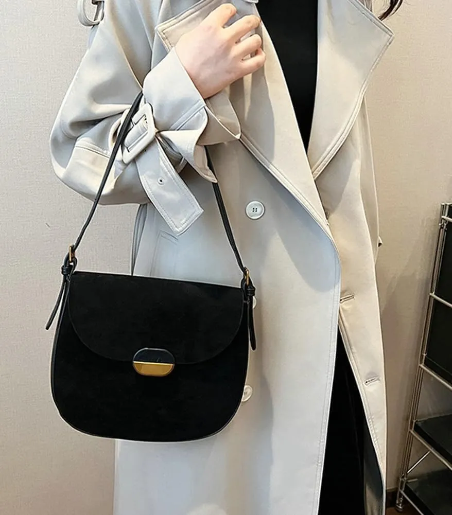 Burgundy Suede Shoulder Bags For Women Brown Suede Purse Small Trendy Wine Crossbody Bag Saddle Suede Satchel Bag