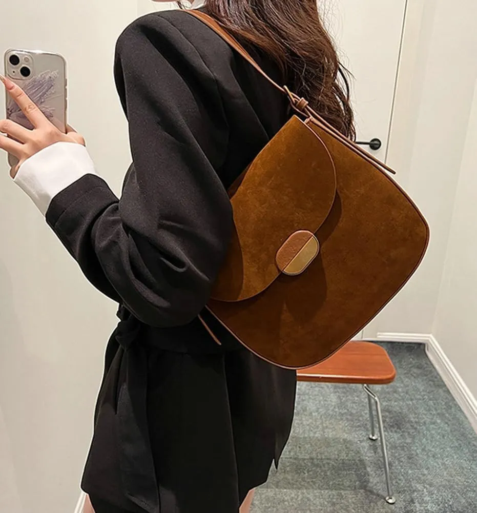 Burgundy Suede Shoulder Bags For Women Brown Suede Purse Small Trendy Wine Crossbody Bag Saddle Suede Satchel Bag