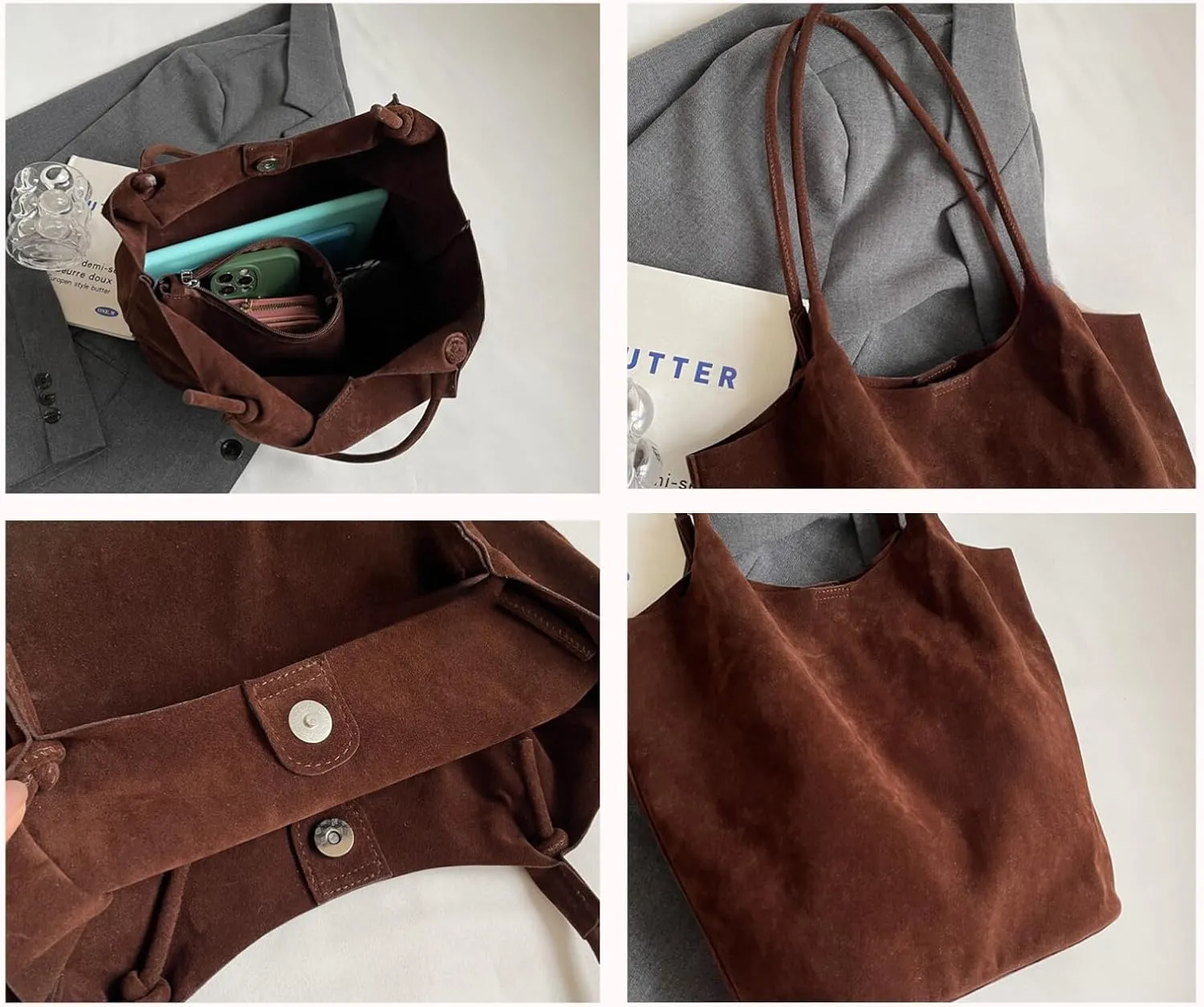 Burgundy Tote Bags for Women Brown Suede Bag Wine Suede Hobo Handbag Office Tote Handbag