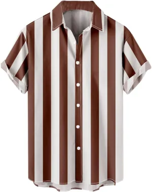 Button Down Shirt Men 2023 Fashion Hawaiian Beach Striped Summer T Shirts Casual Loose Short Sleeve Holiday Tops