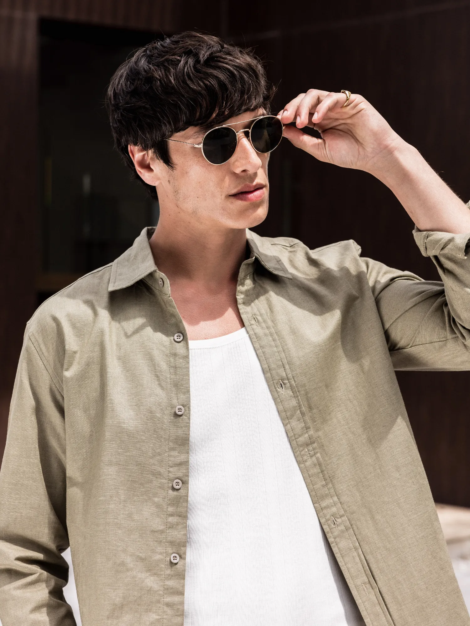 CAPO Round Double Bridge Sunglasses - Green/Gold
