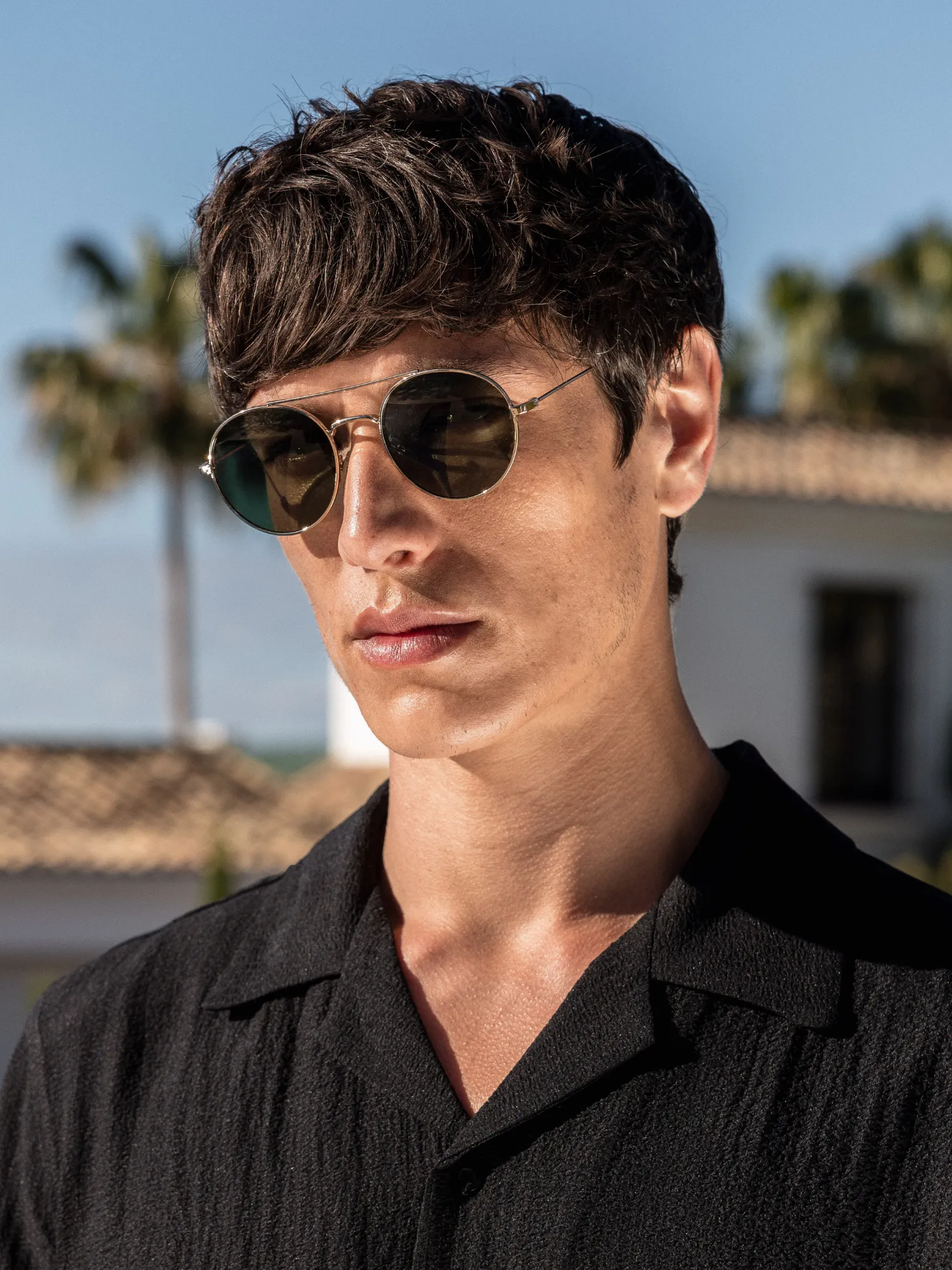 CAPO Round Double Bridge Sunglasses - Green/Gold