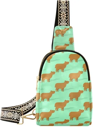 Capybara Animal Fanny Pack Crossbody PC Leather Small Sling Bag for Women Cartoon Fashion Waist Packs Chest Bag for Travel Sports Running Hiking