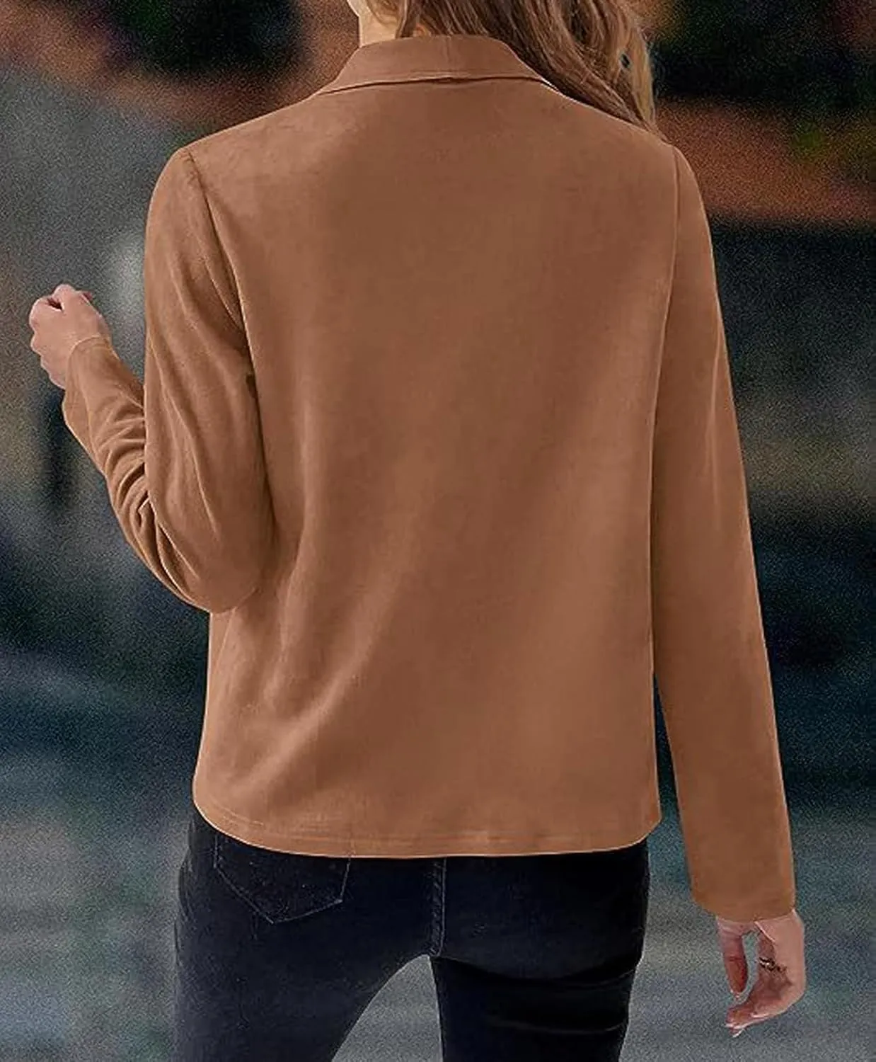 CHARTOU Women Faux Suede Cropped Jacket Moto Leather Jacket Lightweight Fall Jacket Open Front Short Coat