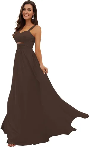 Chiffon Bridesmaid Dresses with Pockets Spaghetti Strap Sweetheart Evening Dress A-Line Ruffled Formal Gown