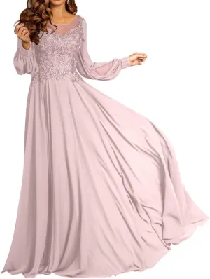 Chiffon Mother of The Bride Dresses for Wedding Party Dress Long Sleeves Prom Dress lace appliqu Evening Dress