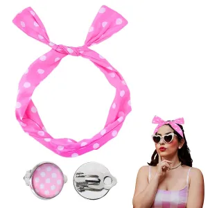 Christmas Bandana Headband Earrings 50s Costume Accessories for Women Girls Black Polka Dot Headband and 1950s Clip On Earrings Vinatge Retro Headband Earrings 50's Hair Accessories 50 s Clip Earrings