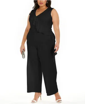 Connected Apparel Womens Plus Ruffled Wide Leg Jumpsuit Black 22W